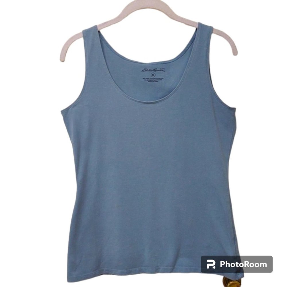 Eddie Bauer Women's Slate Blue Pima Cotton Sleeveless Fitted Scoop Neck Tank Top